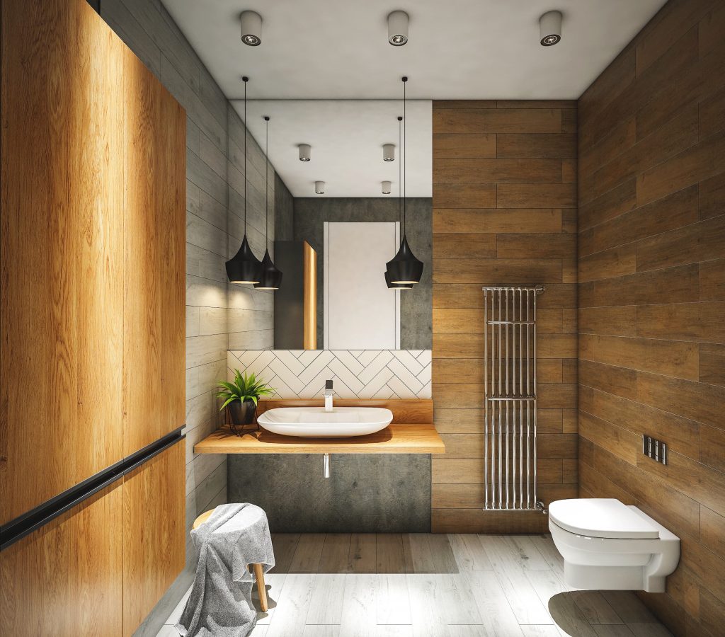 Modern, wooden luxury bathroom