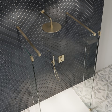 brushed brass walk through shower