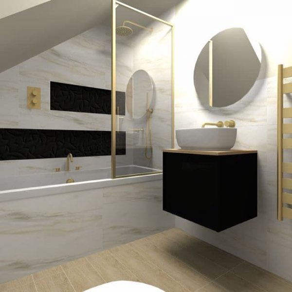 White marble and gold bathroom in attic